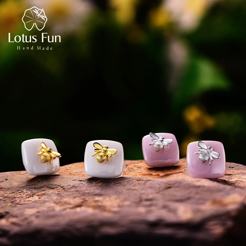 Lotus Fun Real 925 Sterling Silver Natural Handmade Designer Fine Jewelry Bee Kiss from a Rose Stud Earrings for Women Brincos