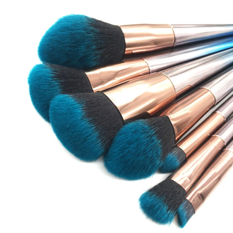 2018 Gradient Blue Silver Makeup Brushes Foundation ...