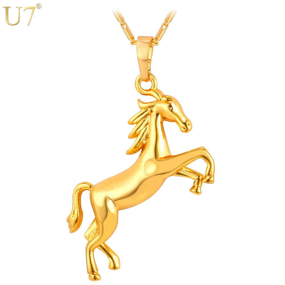 U7 New Gold Color Jewelry Horse Necklace Women Fashion Trendy Lucky Animal Charm Pendant