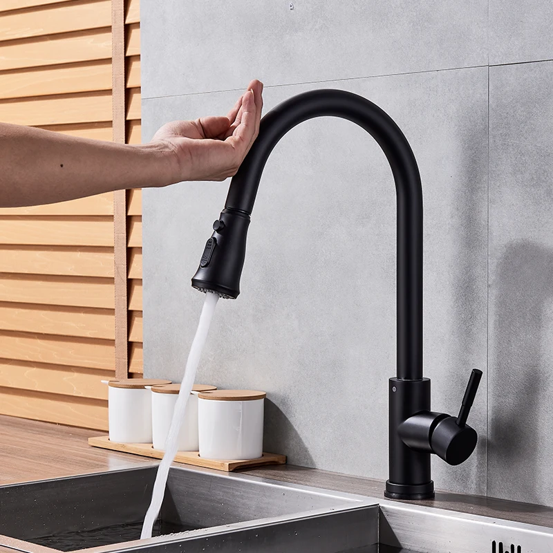 Quyanre Matte Black Sensor Kitchen Faucet Sensitive Smart Touch Control Faucet Mixer Tap Touch Sensor Smart Black Kitchen Tap11116
