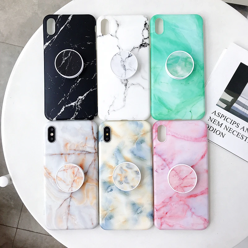 

LOVECOM Marble Flexible Stand Phone Case For iPhone XR X XS Max 6S 7 8 Plus Functional Elastic Holder Soft IMD Back Cover Capa