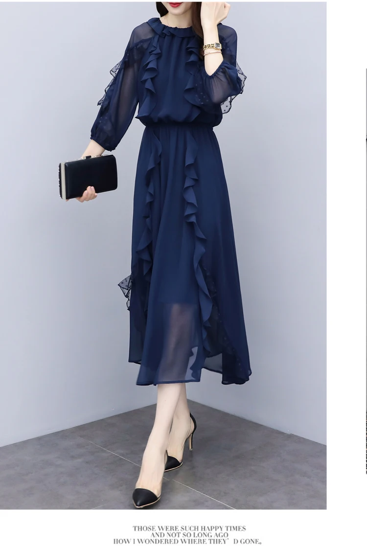 Vrouwen chiffon maxi dress a-lijn solide drie kwart ruches enkellange butterfly mouwen rijk o-hals 2018 vrouwelijke nieuwe Vrouwen chiffon maxi dress a-lijn solide drie kwart ruches enkellange butterfly mouwen rijk o-hals 2018 vrouwelijke nieuwe