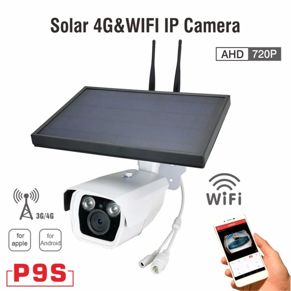 

P9S 720P HD 4G and Wifi IP Camera Infrared Night Vision Solar Surveillance Web Cam Household Alarm System for Apple for Android