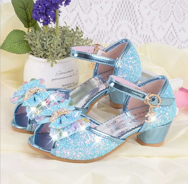 Для девочек летние сандалии детская модная универсальная принцессы танцевальная обувь, женские детские кожаные сандалии с Бантом Летняя обувь - Цвет: blue