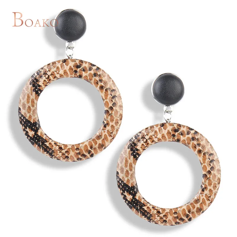 

2019 Vintage Big Snake Skin Drop Earrings for Women Geometric Leather Statement Dangle Earring Brincos Christmas Jewelry Z4