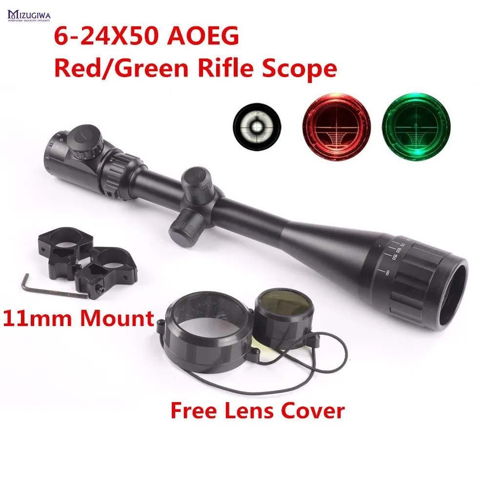 

MIZUGIWA 6-24X50 AOEG Adjustable Green Red Mil-dot Illuminated Tactical Riflescope Reticle Optical Sight Scope Mount 11mm