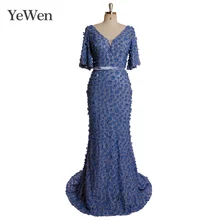 Robe De Soiree элегантное вечернее платье с v-образным вырезом на спине и короткими рукавами простое синее вечернее платье с блестками длинное