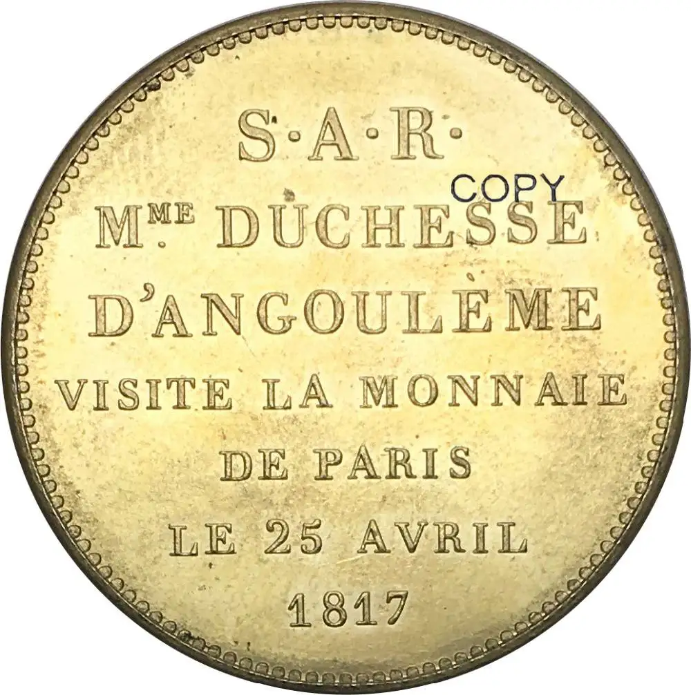 

France Louis XVIII 1817 AE 5 Francs Duchesse Gold Coin Brass Metal Copy Coin