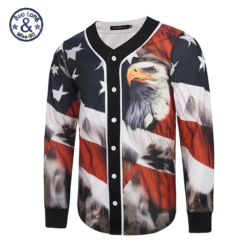 2017 Mr.BaoLong&Miss.GO Hip Hop 3D Men Jacket Printed Flag Eagle Mens baseball jersey Casual Cardigan jaqueta masculina Homme