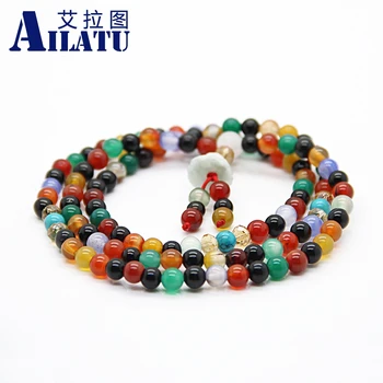 

Ailatu Wholesale Free Shipping 108 Tibetan Prayer Beads Rosary, Religioust Colorful Stone Buddhist Bracelet