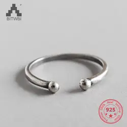 Новый Для женщин реальные 925 пробы Серебряное кольцо Открыть манжеты с двойной в форме мяча Винтаж Стиль Jewelry аксессуары подарок