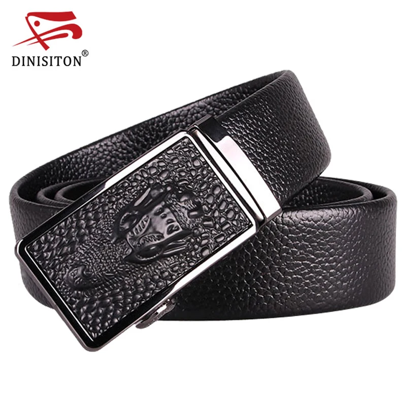 

DINISITON Men Crocodile Pattern Belt First layer Genuine Leather Automatic Buckle belts Cowhide Strap Dragon High Quality ZD14