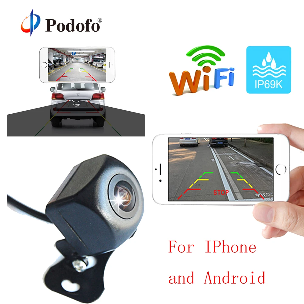 

Podofo Mini Wifi Car Rear View Camera Wireless Backup Reverse Camera Waterproof HD Night Vision Camera for IOS and Android