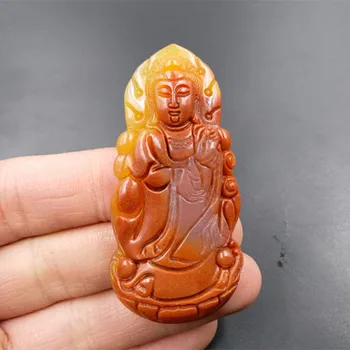 

65 x 30 mm Natural Huanglong Jade Pendant, Buddhist Guanyin Jade Pendant, Decoration