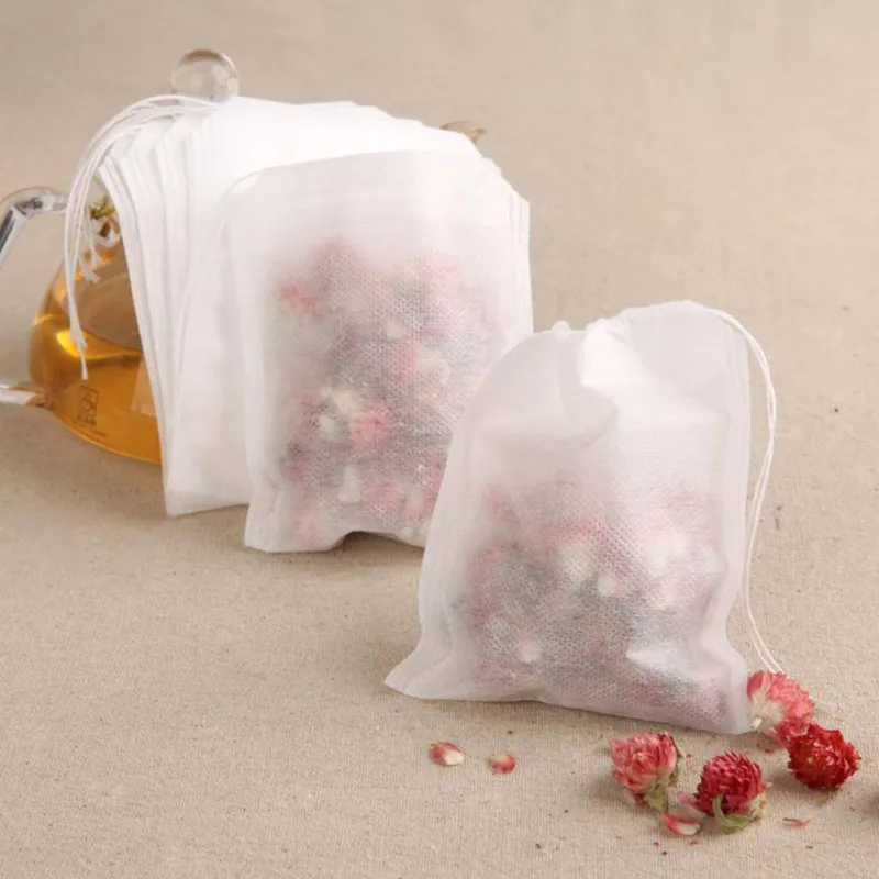 

Non-Woven 100Pcs Paper Empty Draw String Teabags Heat Seal Filter Herb Loose Tea Bag Pouch
