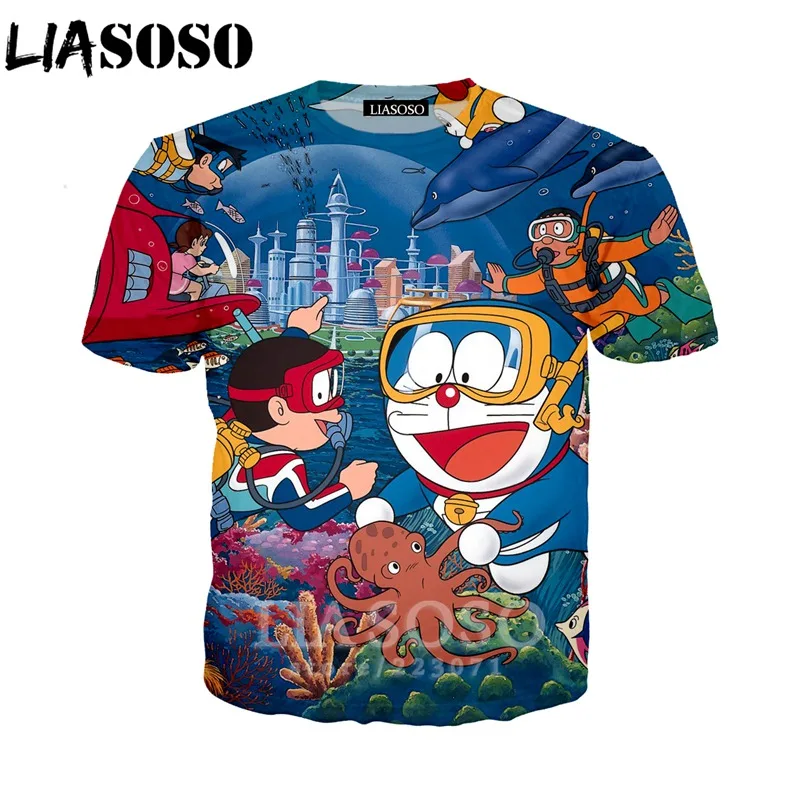 

LIASOSO Summer New Fashion Men Women Sweatshirt 3D Print Anime Doraemon T Shirt Short Sleeve Top Harajuku Hip Hop Pullover A219