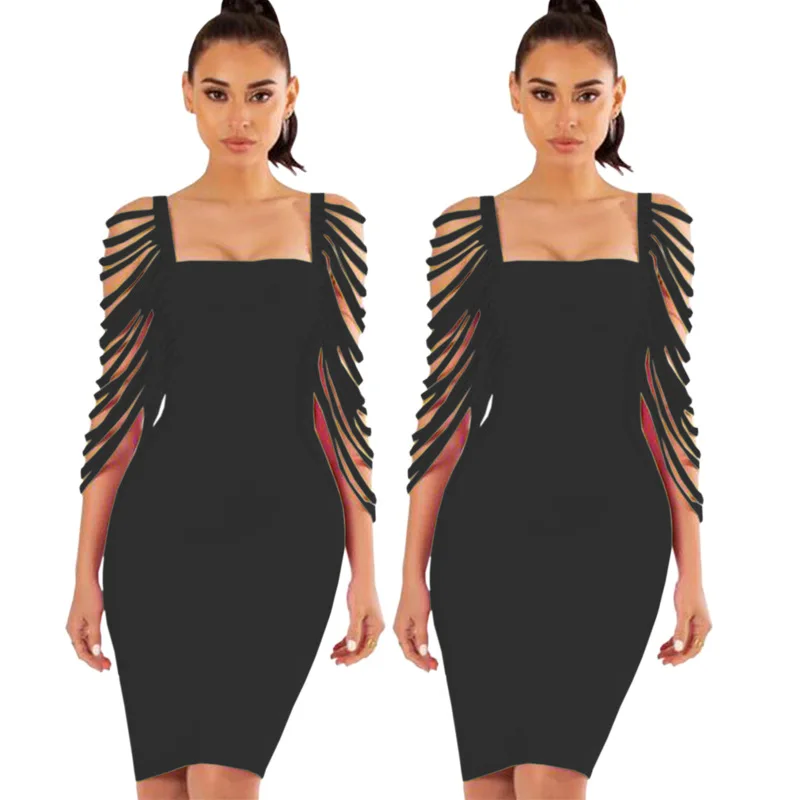 

Summer Women's Dresses Office Lady Style Classic Solid Color Slash Collar Hollow Out Bat Sleeve Tight Bag Hips Slim Sexy Dress