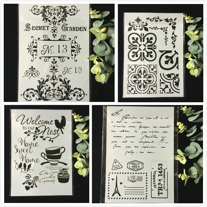 

4Pcs/Pack A4 Bird Tower DIY Layering Stencils Wall Painting Scrapbook Coloring Embossing Album Decorative Template