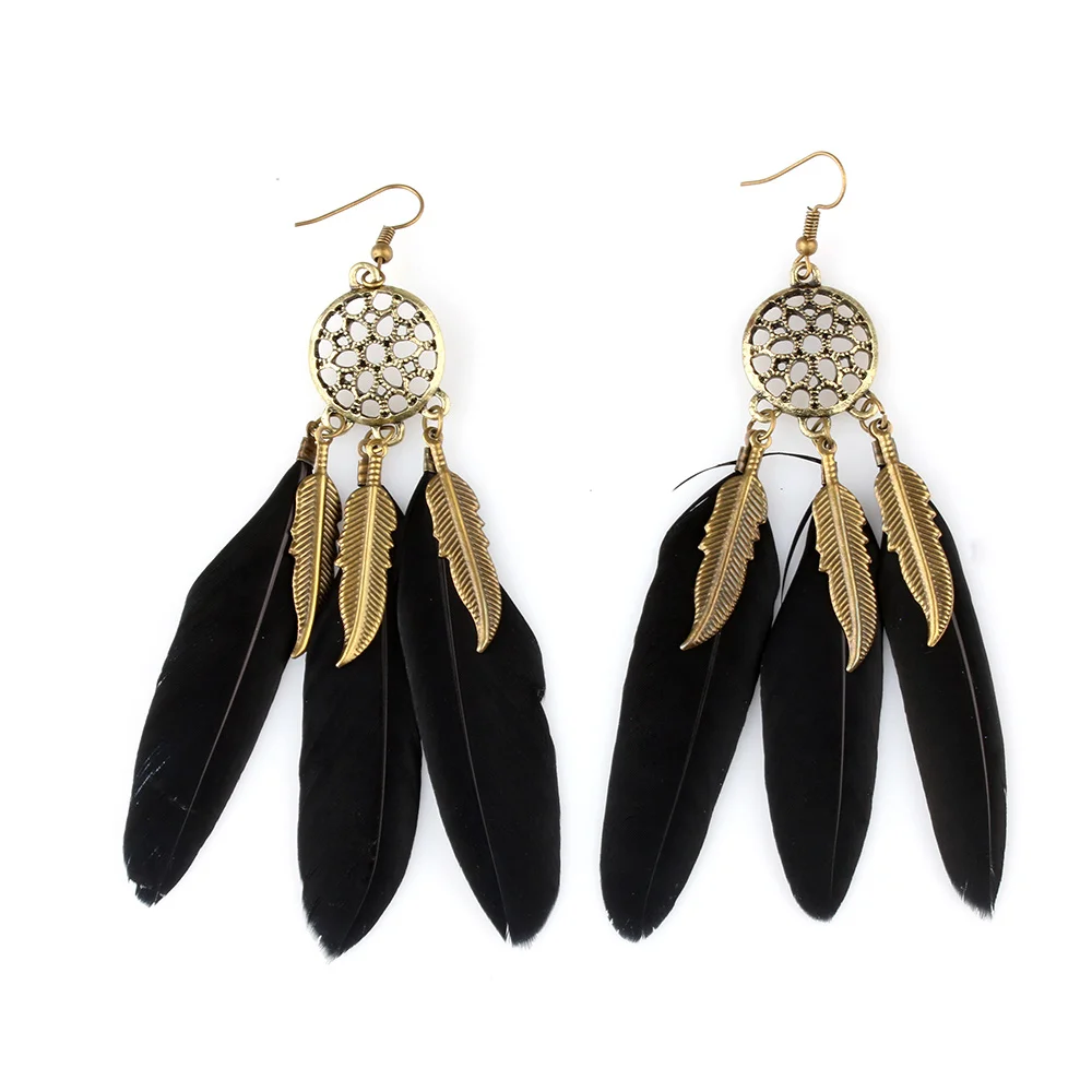 

1 Pair New Fashion Style Women Bohemian Vintage Retro Dream Catcher Feather Earring Long Ear Drop Earrings For Birthday Gifts