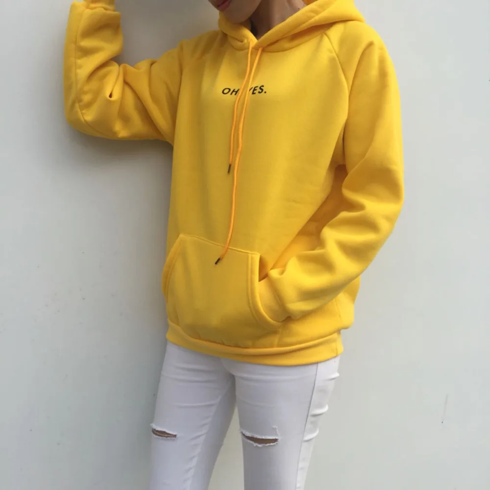 Oh Yes New Fashion Corduroy Long Sleeves Letter Harajuku Print Light Pink Pullovers Tops O-neck Wom