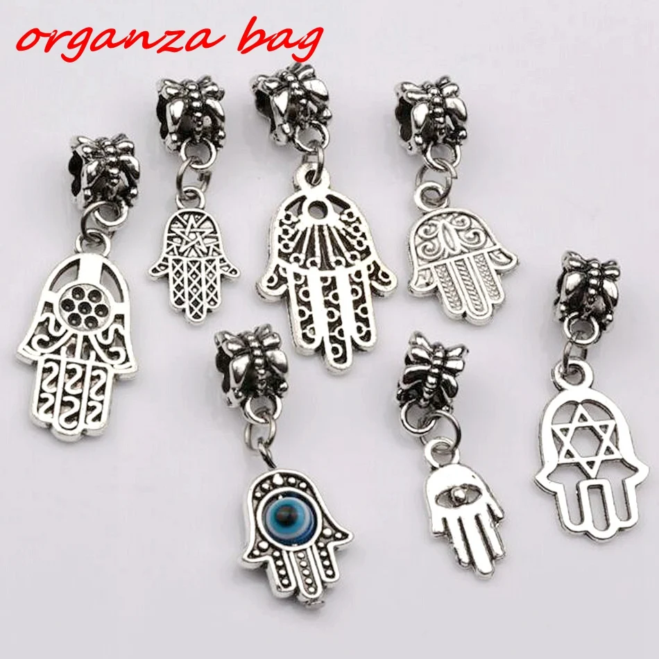 

Hot Sale ! 7pcs Antique silver Alloy mix Hamsa Hand Dangle Bead Fit Charm Bracelet (za271)