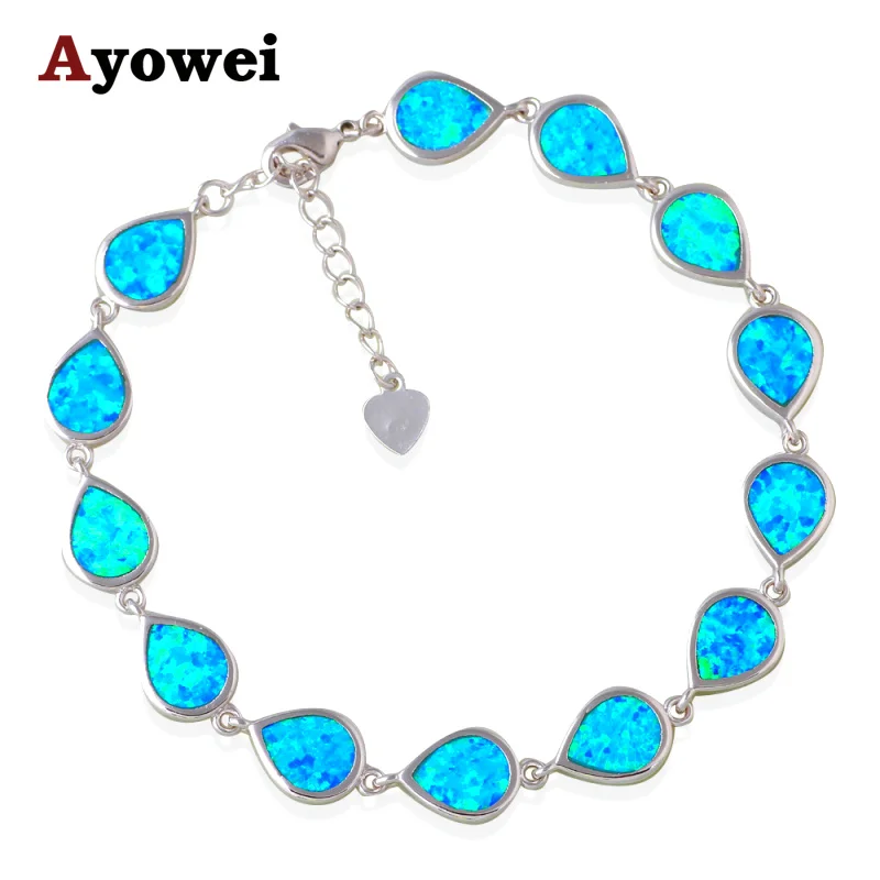 

Anniversary Gifts for Women Blue Fire Opal Charm Bracelets Silver Stamped High Quality Fashion Jewelry OB054A
