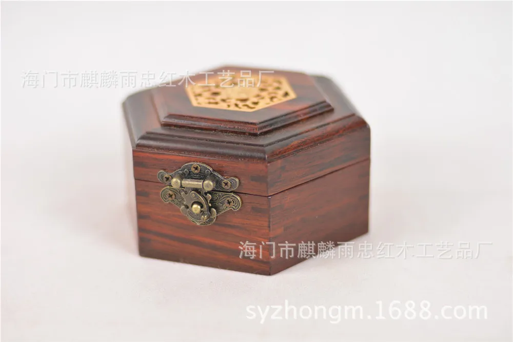 

Mahogany hexagonal jewelry box / clamshell natural Rosewood jade necklace ring box / antique collection box