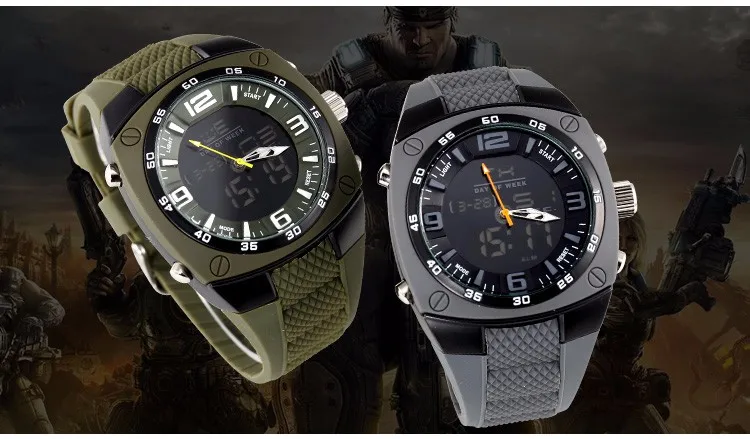 2018 Лидер продаж бренд класса люкс кварц цифровые спортивные часы Для мужчин кожа светодиодный в стиле милитари Водонепроницаемый дайвинг