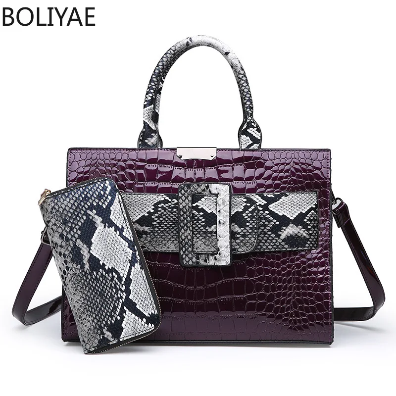 BOLIYAE женские лакированные кожаные дизайнерские сумки модные питоновый узор