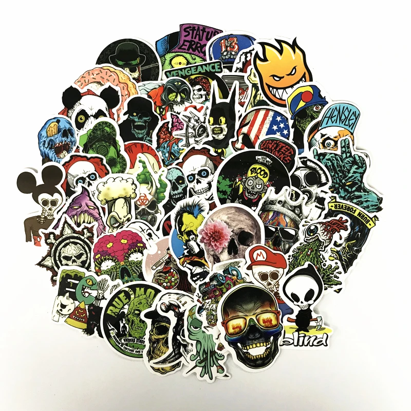 50 Pcs/lot skull 2022 Stickers Decal For Snowboard Laptop Luggage Car Fridge DIY Styling Vinyl Home Decor Pegatina | Игрушки и хобби