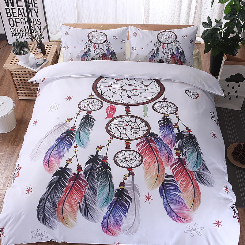 3D Dreamcatcher Feathers Print Bedding Set Bohemian Gold Moon Star Duvet Cover Set Bull Head Horn Bedclothes with Pillowcase - Цвет: Dreamcatcher