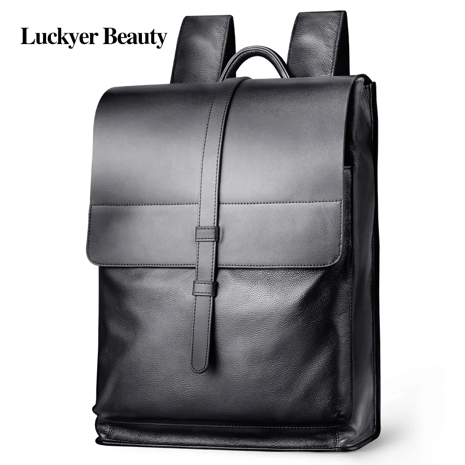 Black Genuine Leather Backpack Women Korean Backpack Male Backpack For