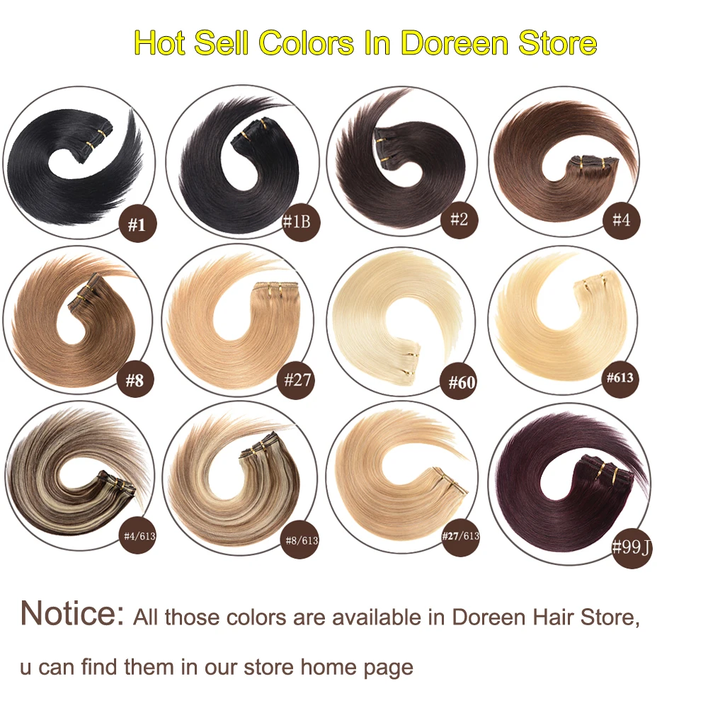 Doreen Natural Human Hair Clip in Extensions Machine made Remy Clip on Hair Extensions 4pcs/set 120g 160g Black