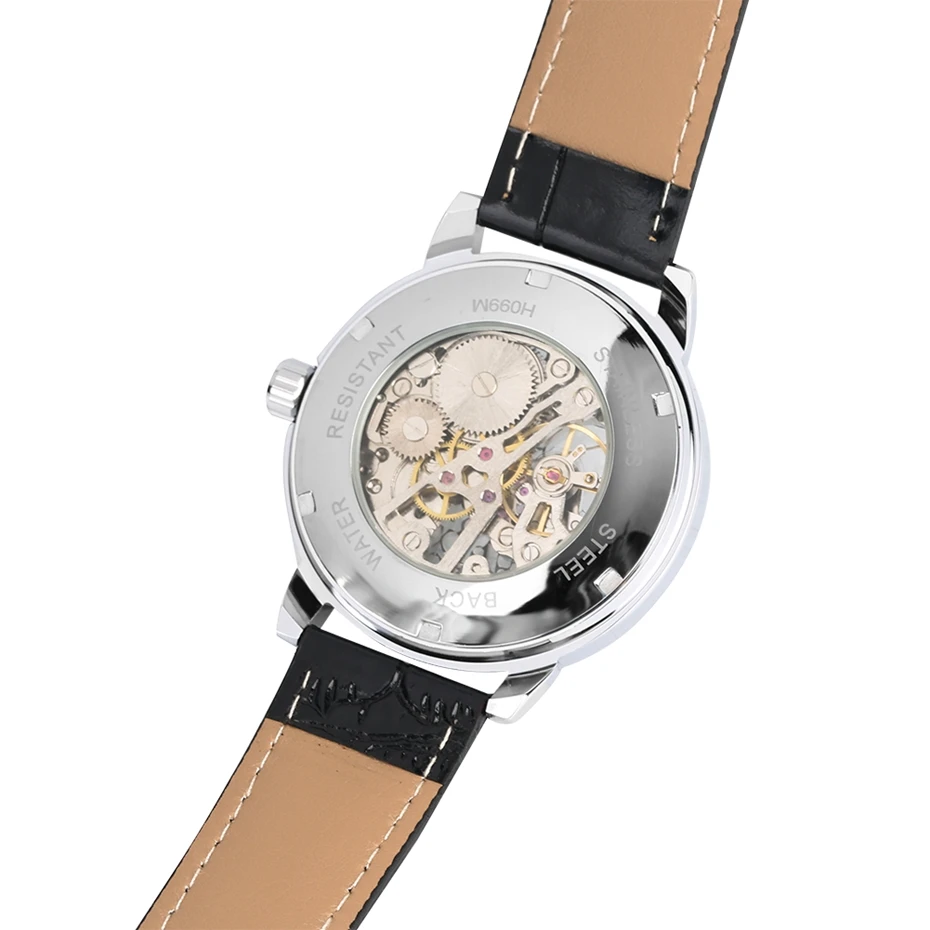 WINNER Watch Men Silver Skeleton Mechanical Hand-Winding Men's Watch Classic Leather Strap Business Male Gear Watch Montre Homme 2019 2020 2021 2022 (4)