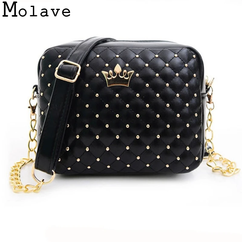 

bolsa feminina Hot Sale Women Messenger Bags Rivet Chain Shoulder Bag Female Pu Leather Crossbody Bag Girls Crown Bags 2017