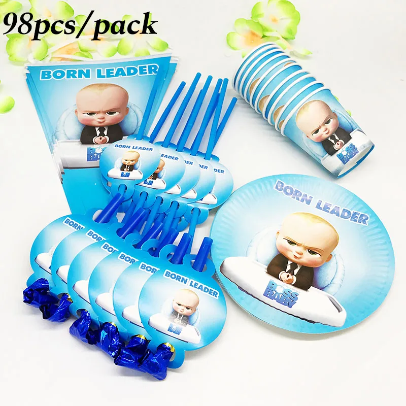 

98pcs Baby Boss disposable plates cups Baby Boss plates cups straws Baby Boss birthday party supplies baby shower tableware