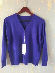 2018 женская рубашка с v-образным вырезом однобортный свитер синий один размер свитер