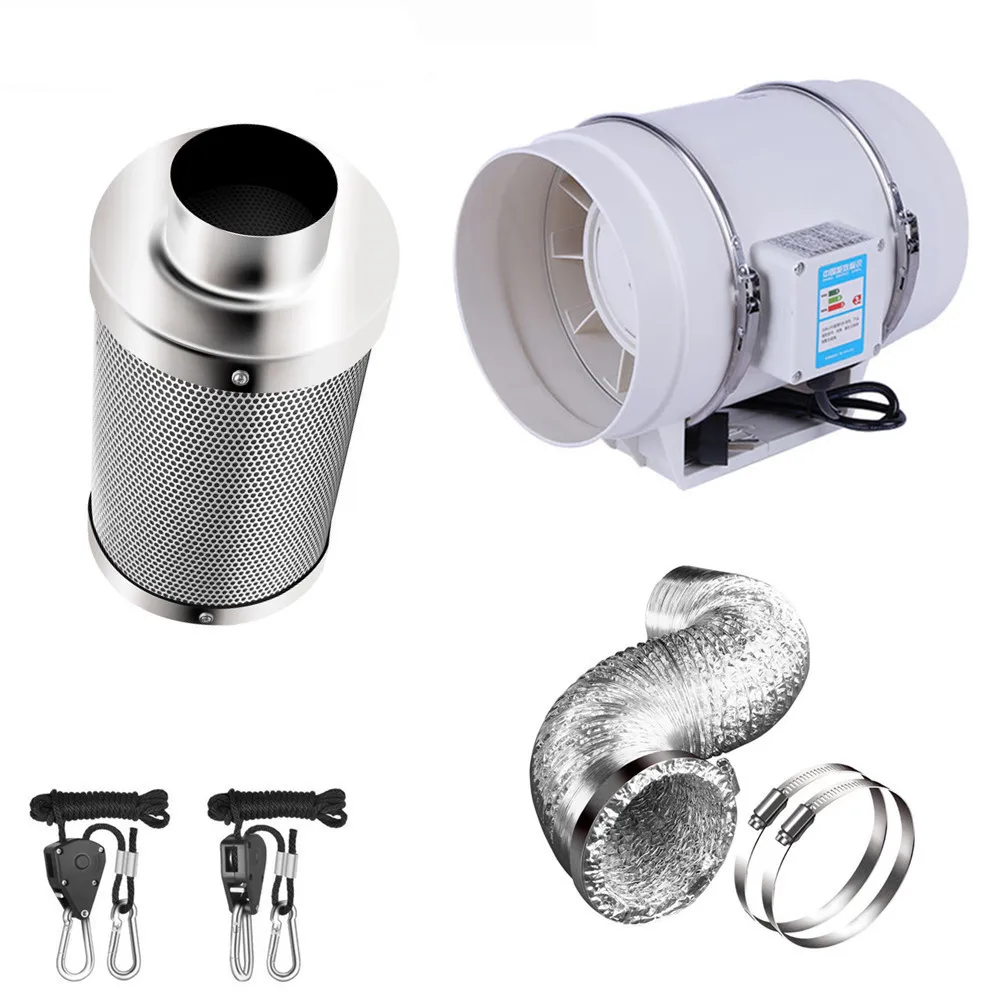 Filter Set 4/5/6/8/дюйм 220V центробежные воздухонагнетатели и воздушный фильтр с активированным углем для Светодиодная лампа для выращивания светильник Крытая гидропоника, шатер для выращивания Теплицы - Испускаемый цвет: Filter Set
