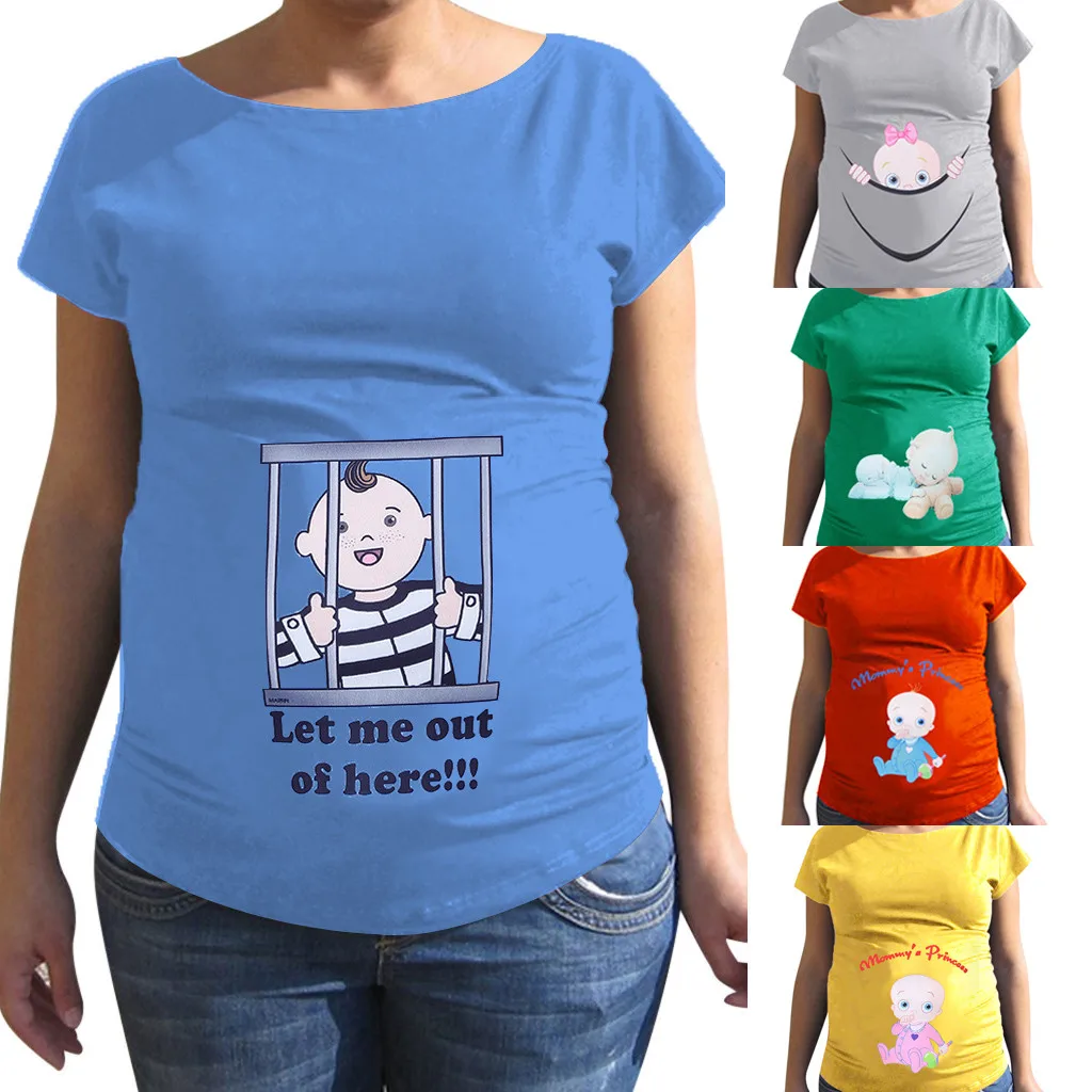 MUQGEW pregnant clothes nursing top Maternity Cute Letter Print Multicolor O-Neck Short Sleeve T-shirt Pregnant Tops hamile