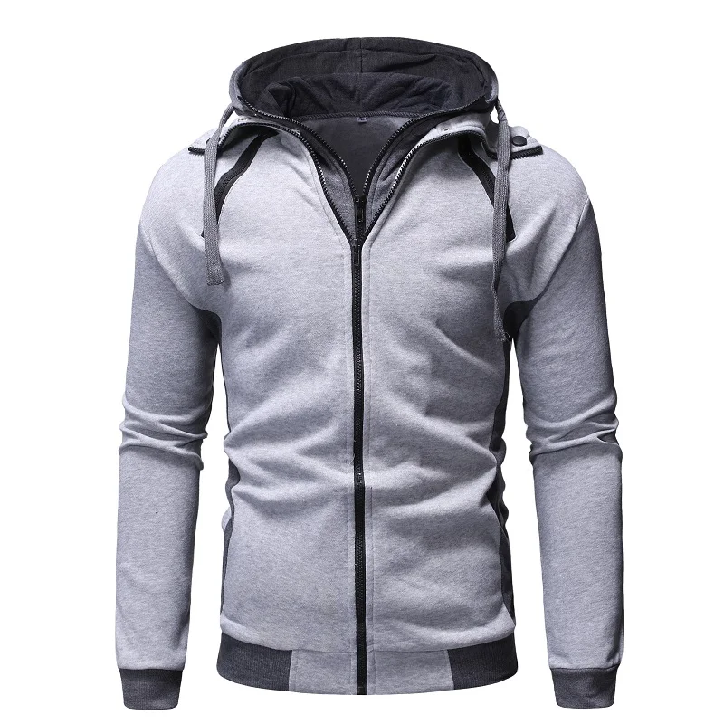 

ZOGAA 2019 Men Fit Zipper Fake 2 Pieces Hoodies Coat Warm Causal Solid Simple Jacket 4 Colors