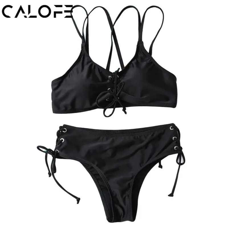 2018 Black Bandage Backless Bikini Set Sexy Swimsuit Push Up Bathing Suit Low Waist Cross Straps