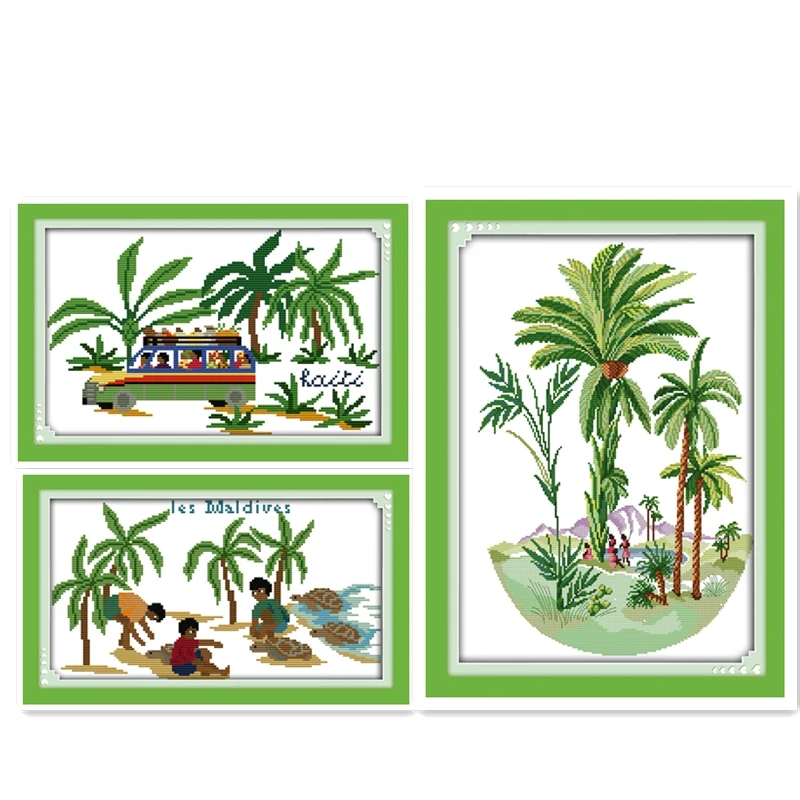 

Seaside Cross Stitch Kit Needlework Chinese Counted Cross Stitch Pattern DMC Cross Stitch Fabric Embroidery Cross Set DIY SET
