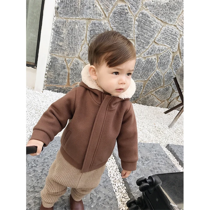 Baby boy's cotton Plush warm hooded jacket