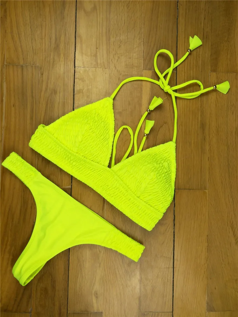 

two piece micro string bikini Swimsuit Women bathing costume Sexy ladies ruffle Swimwear Neon Bikini Set 2019 swimwear tanga