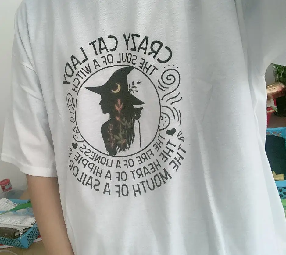 

kuakuayu HJN Crazy Cat Lady Women's T-Shirt Hipsters Cute Witch Shirt Funny Tee For Cat Lovers