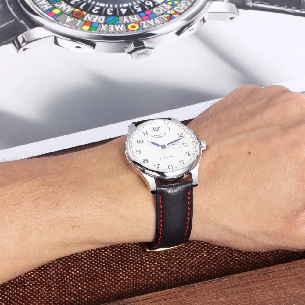 Ремешок для часов CHIMAERA из натуральной кожи черный строченый браслет Omega Tissot Seiko 14