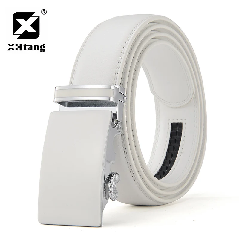 XHTANG Hot Genuine Leather Belt Men Fashion White Ratchet Mans Belt