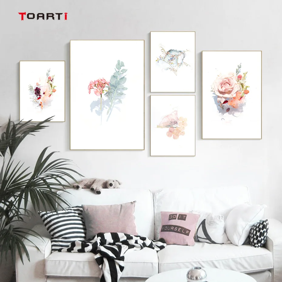 Gorgeous Blossom Drawing Wall Art Modern Realistic Painting Watercolor Prints Nordic Vintage Poster Living Room Decoration Mural (4)