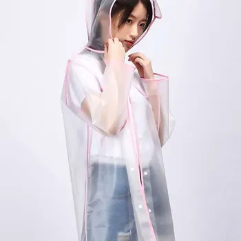 

Women's Transparent Eva Plastic Raincoat Travel Waterproof Rainwear Adult Girls Poncho Outdoor Rain Coat Pink