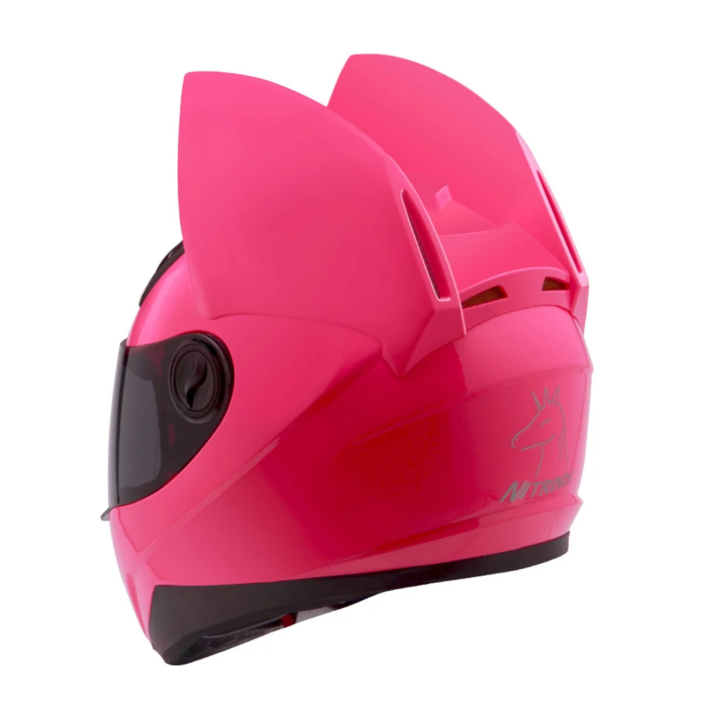 NITRINOS мотоциклетный шлем женский гоночный мотоцикл рога для шлема шлем в виде кошачьей головы полное лицо Шлем КАСКО Мото шлем Capacete, розовый